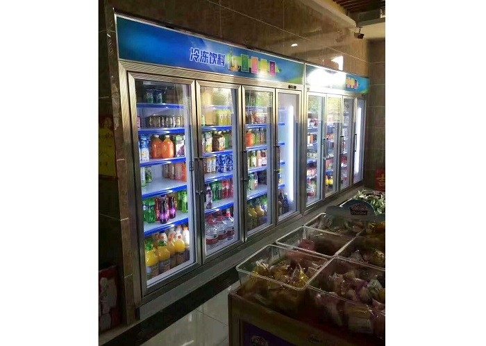 Stainless Steel Shelf Beverage Display Cooler , Custom Supermarket Display Freezer